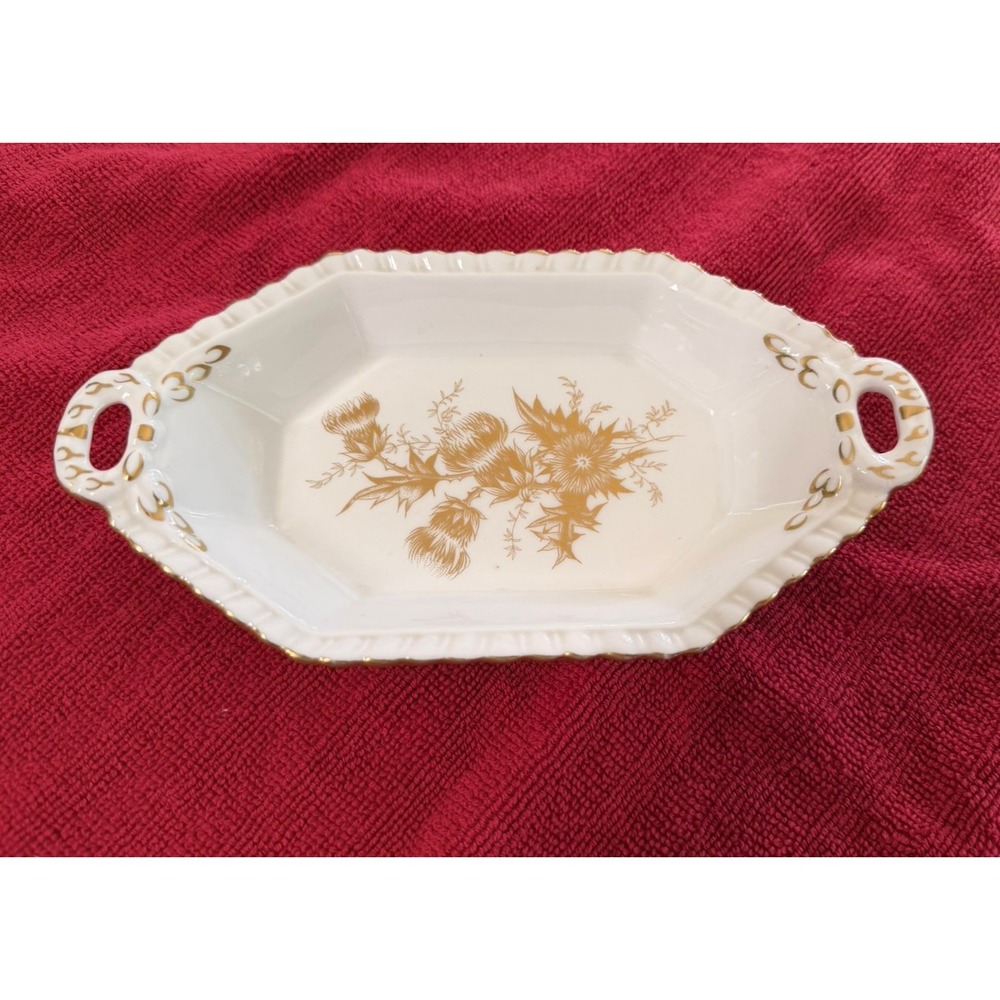 Vintage Hammersley England Gold Thistle 5909 Bone China Tray 8.5" Scalloped Gilt